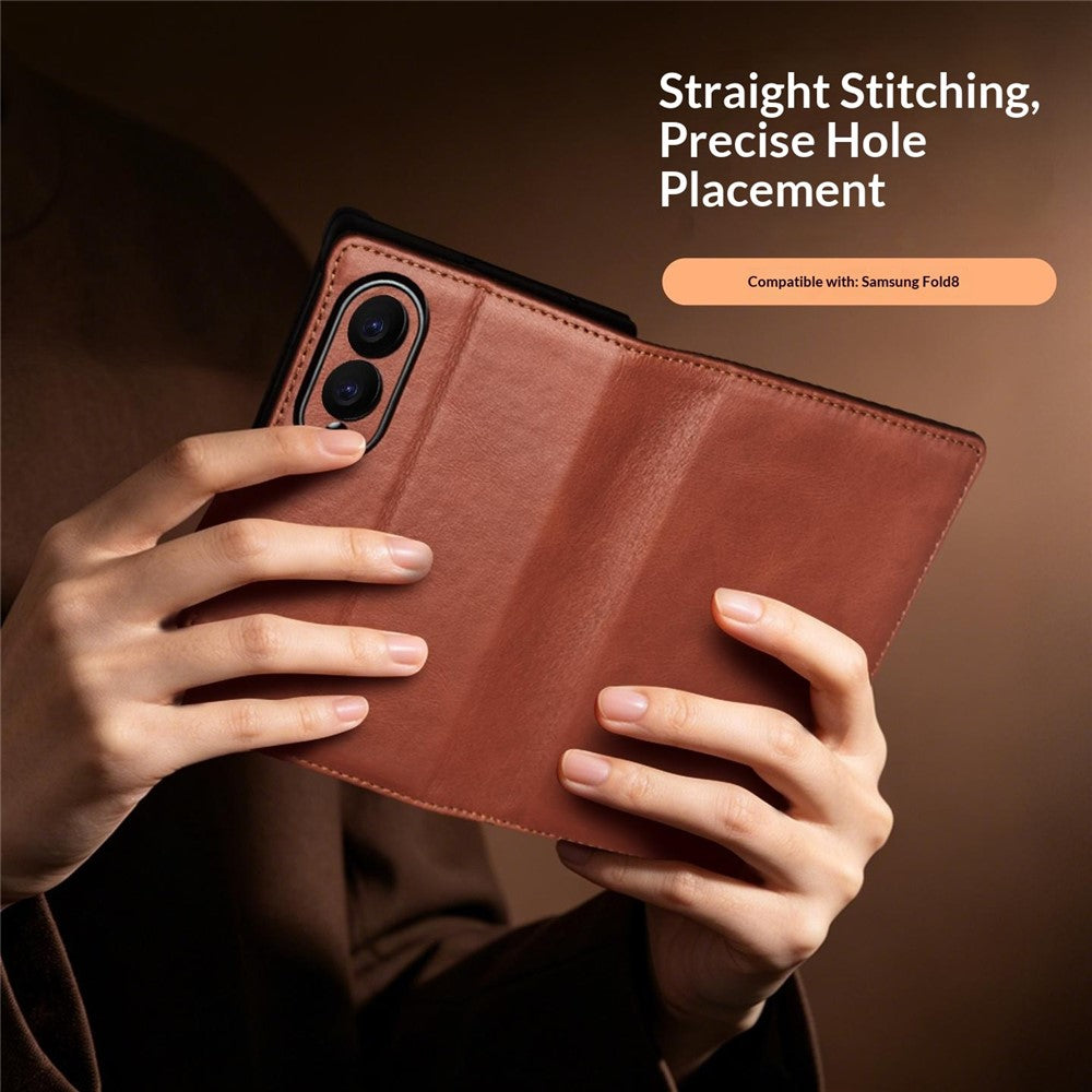 QIALINO for Samsung Galaxy Z Fold8 Case Oil-Waxed Genuine Cow Leather Flip Stand Wallet Phone Cover