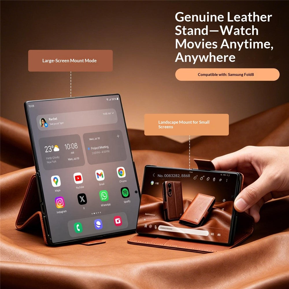 QIALINO for Samsung Galaxy Z Fold8 Case Oil-Waxed Genuine Cow Leather Flip Stand Wallet Phone Cover