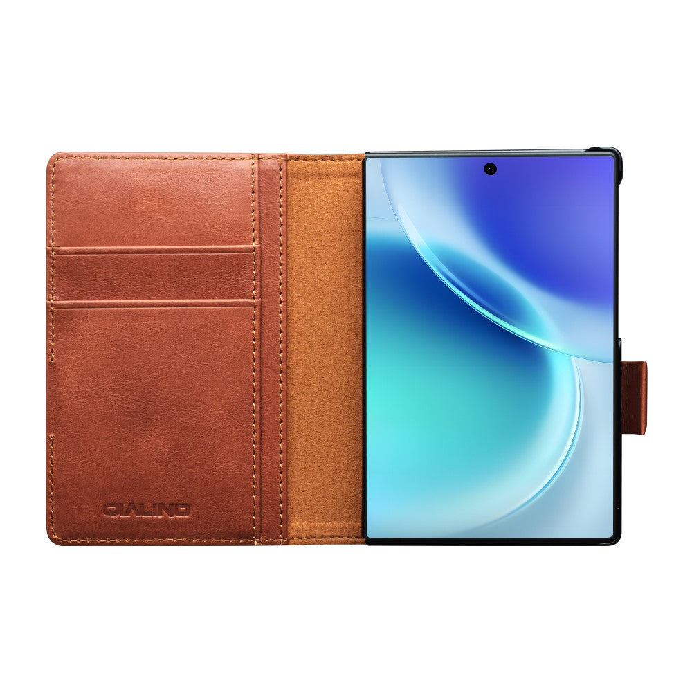 QIALINO for Samsung Galaxy Z Fold8 Case Oil-Waxed Genuine Cow Leather Flip Stand Wallet Phone Cover