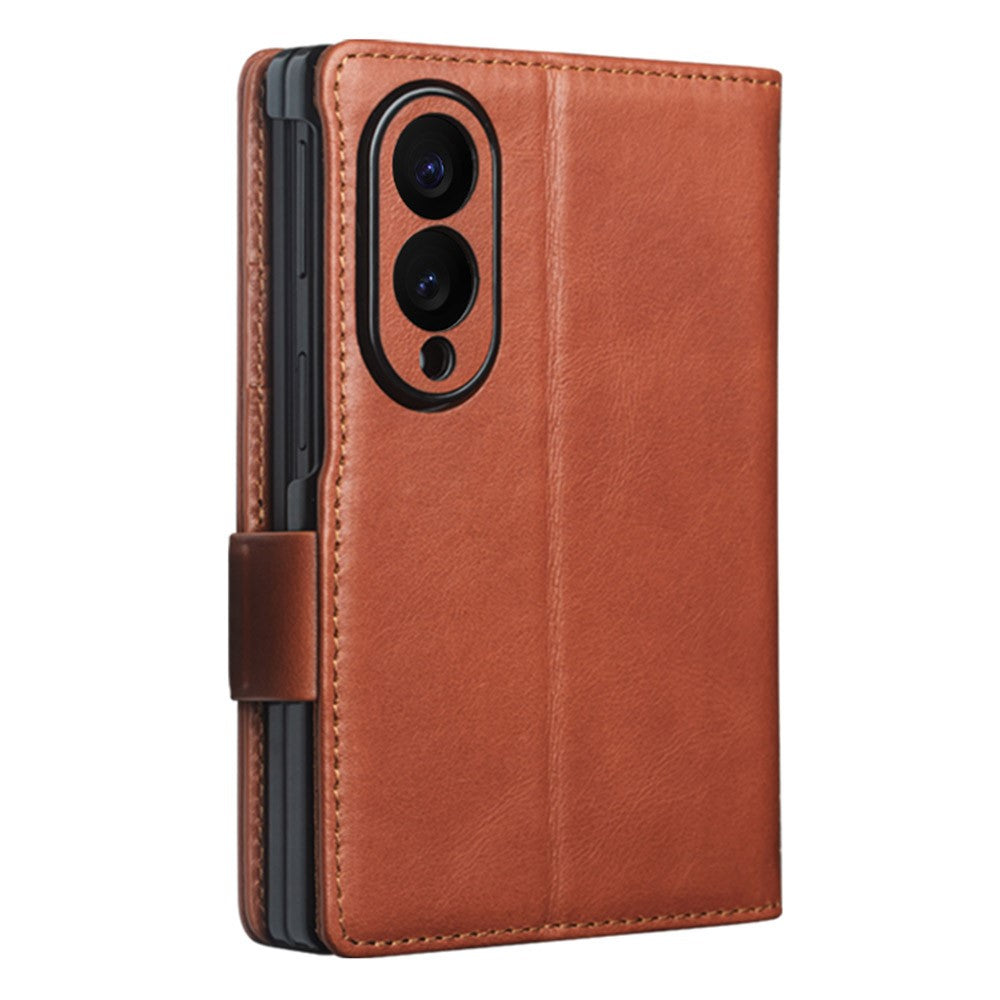 QIALINO for Samsung Galaxy Z Fold8 Case Oil-Waxed Genuine Cow Leather Flip Stand Wallet Phone Cover