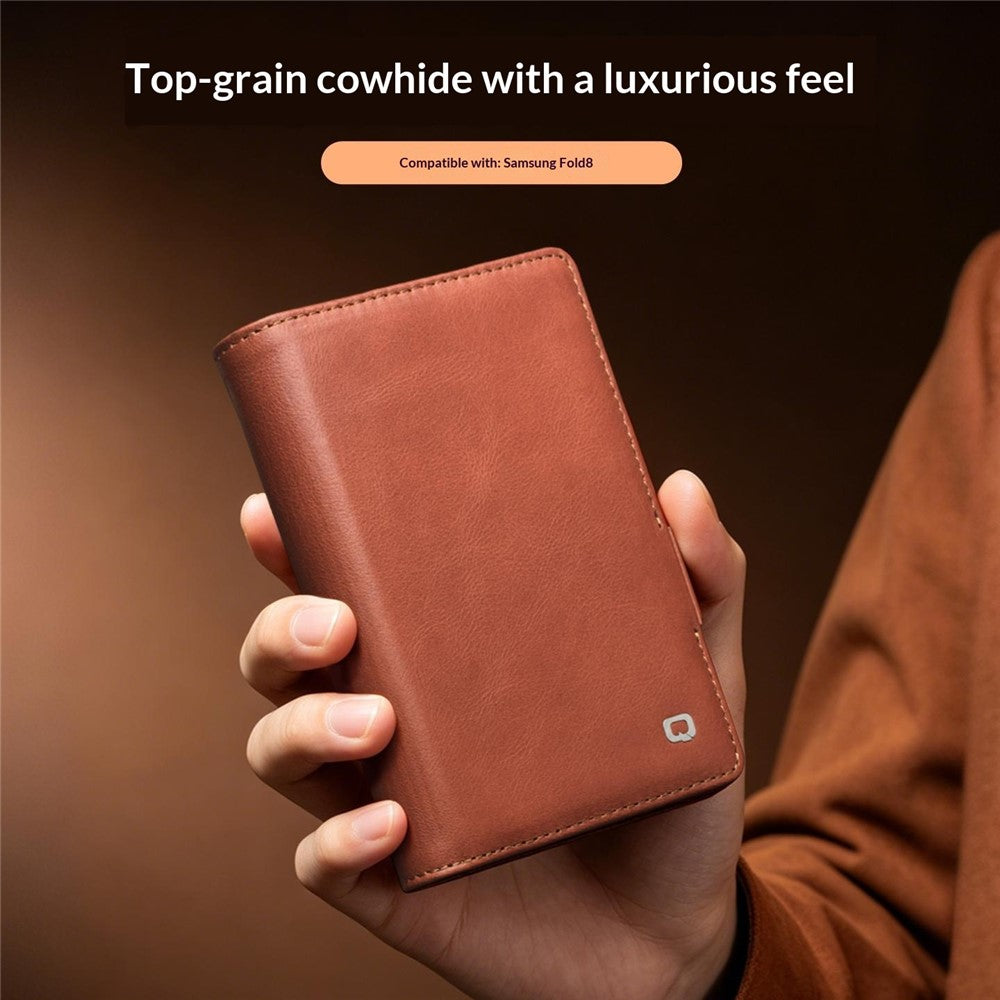QIALINO for Samsung Galaxy Z Fold8 Case Oil-Waxed Genuine Cow Leather Flip Stand Wallet Phone Cover