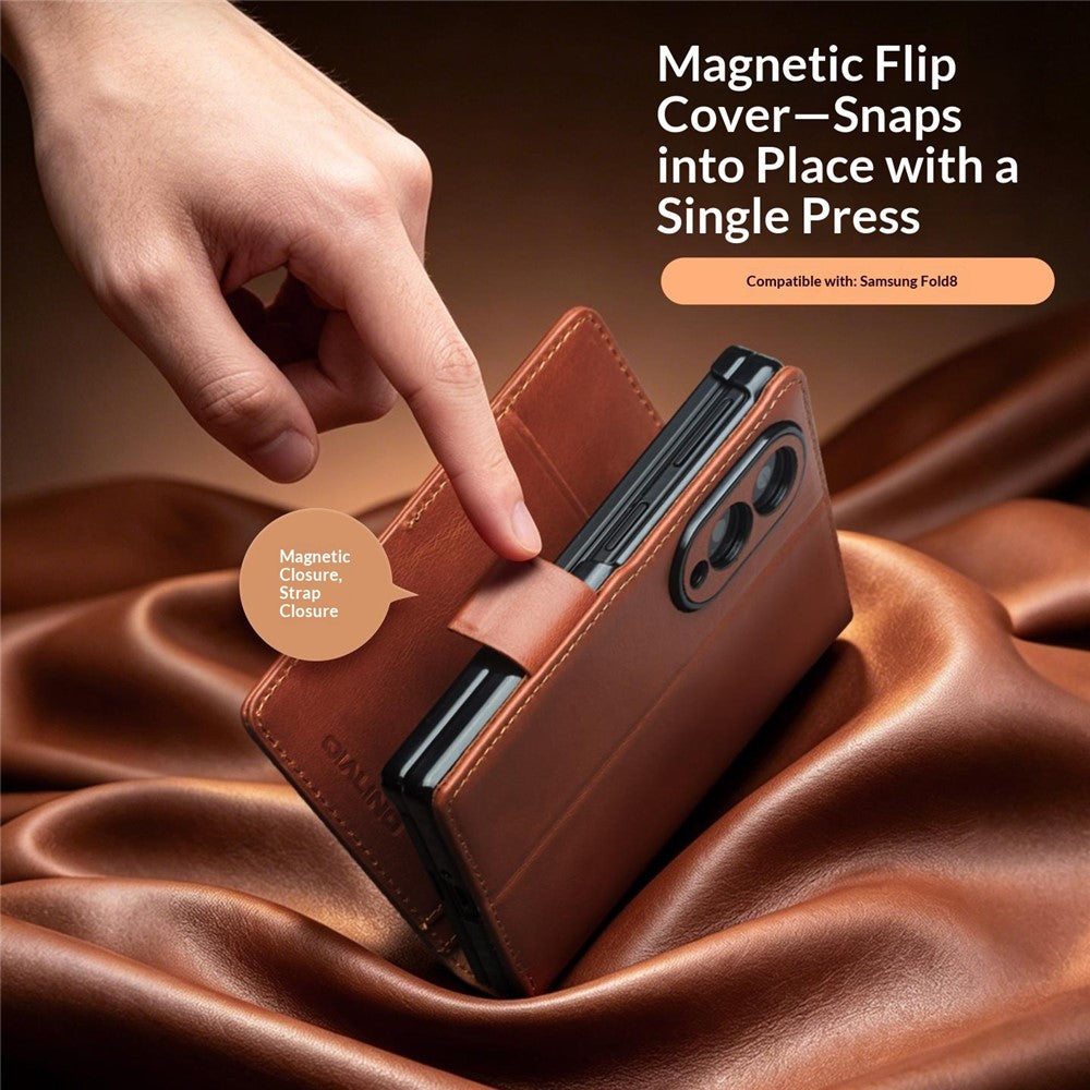 QIALINO for Samsung Galaxy Z Fold8 Case Oil-Waxed Genuine Cow Leather Flip Stand Wallet Phone Cover