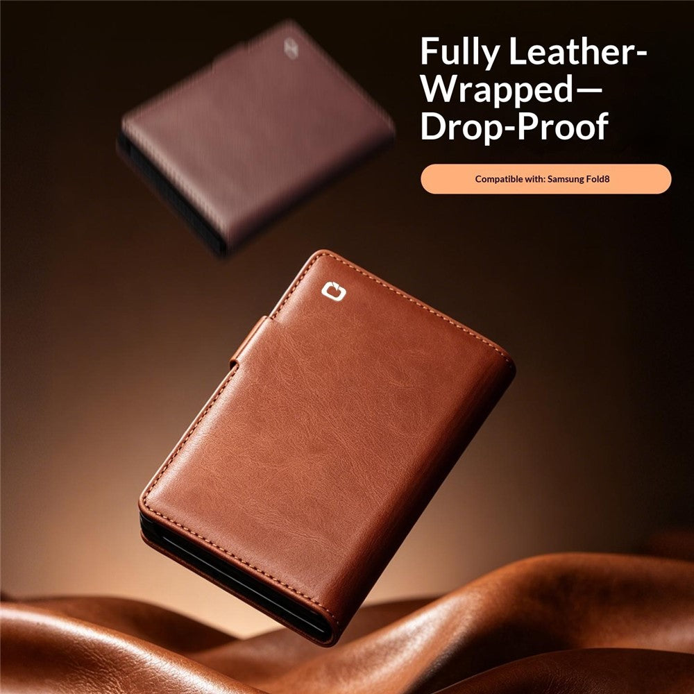 QIALINO for Samsung Galaxy Z Fold8 Case Oil-Waxed Genuine Cow Leather Flip Stand Wallet Phone Cover