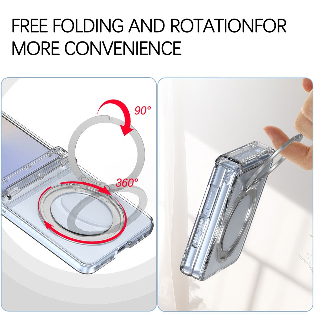 For Samsung Galaxy Z Flip8 Magnetic Case 360° Rotating Kickstand Electroplated Hinge PC Phone Cover with Tempered Glass Film