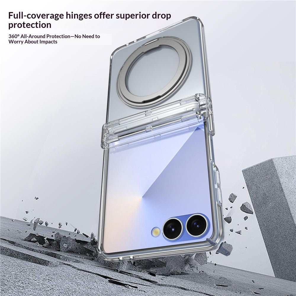 For Samsung Galaxy Z Flip8 Magnetic Case 360° Rotating Kickstand Electroplated Hinge PC Phone Cover with Tempered Glass Film