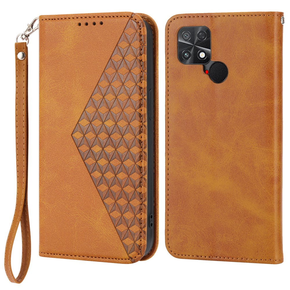 For Xiaomi Poco C40 4G Imprinted Rhombus Pattern Calf Texture Phone Case PU Leather Wallet Stand Magnetic Closure Folio Flip Cover