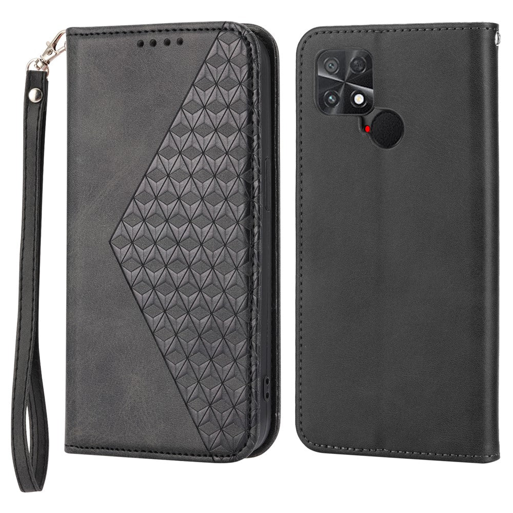For Xiaomi Poco C40 4G Imprinted Rhombus Pattern Calf Texture Phone Case PU Leather Wallet Stand Magnetic Closure Folio Flip Cover
