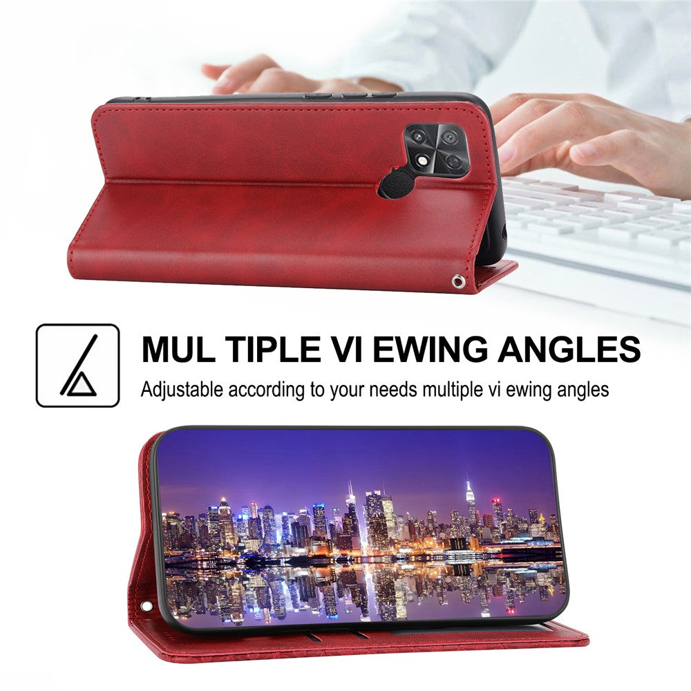 For Xiaomi Poco C40 4G Imprinted Rhombus Pattern Calf Texture Phone Case PU Leather Wallet Stand Magnetic Closure Folio Flip Cover