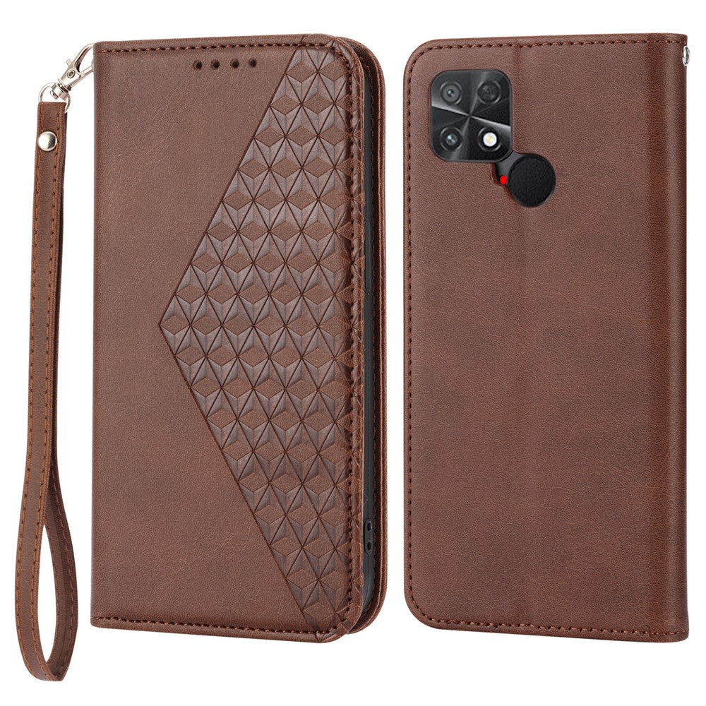 For Xiaomi Poco C40 4G Imprinted Rhombus Pattern Calf Texture Phone Case PU Leather Wallet Stand Magnetic Closure Folio Flip Cover