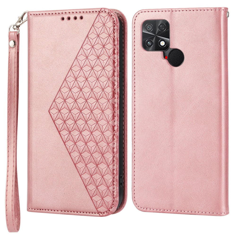 For Xiaomi Poco C40 4G Imprinted Rhombus Pattern Calf Texture Phone Case PU Leather Wallet Stand Magnetic Closure Folio Flip Cover