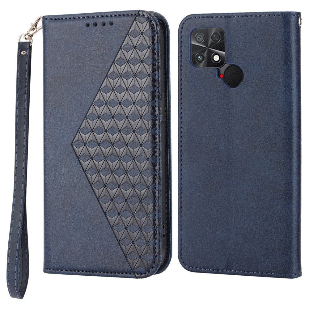 For Xiaomi Poco C40 4G Imprinted Rhombus Pattern Calf Texture Phone Case PU Leather Wallet Stand Magnetic Closure Folio Flip Cover