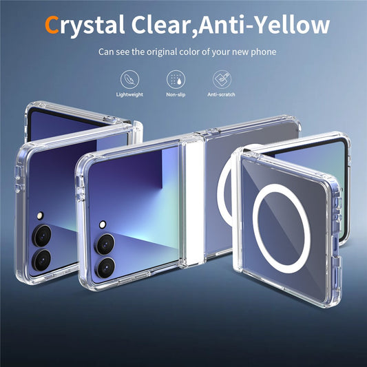Galaxy Z Flip8 – Magnetische transparente Handyhülle aus Acryl und TPU, mit Scharnierschutz