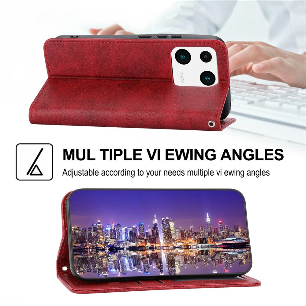 For Xiaomi 13 Calf Texture Phone Case PU Leather Wallet Stand Magnetic Closure Imprinted Rhombus Pattern Cover with Strap