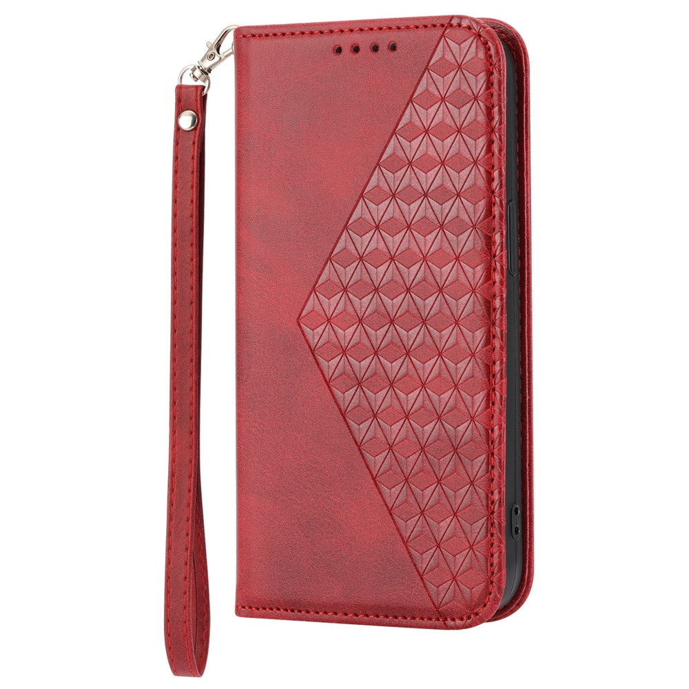 For Xiaomi 13 Calf Texture Phone Case PU Leather Wallet Stand Magnetic Closure Imprinted Rhombus Pattern Cover with Strap