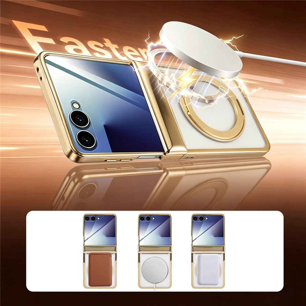 For Samsung Galaxy Z Flip8 Case Magnetic Rotating Kickstand Clear PC Phone Cover
