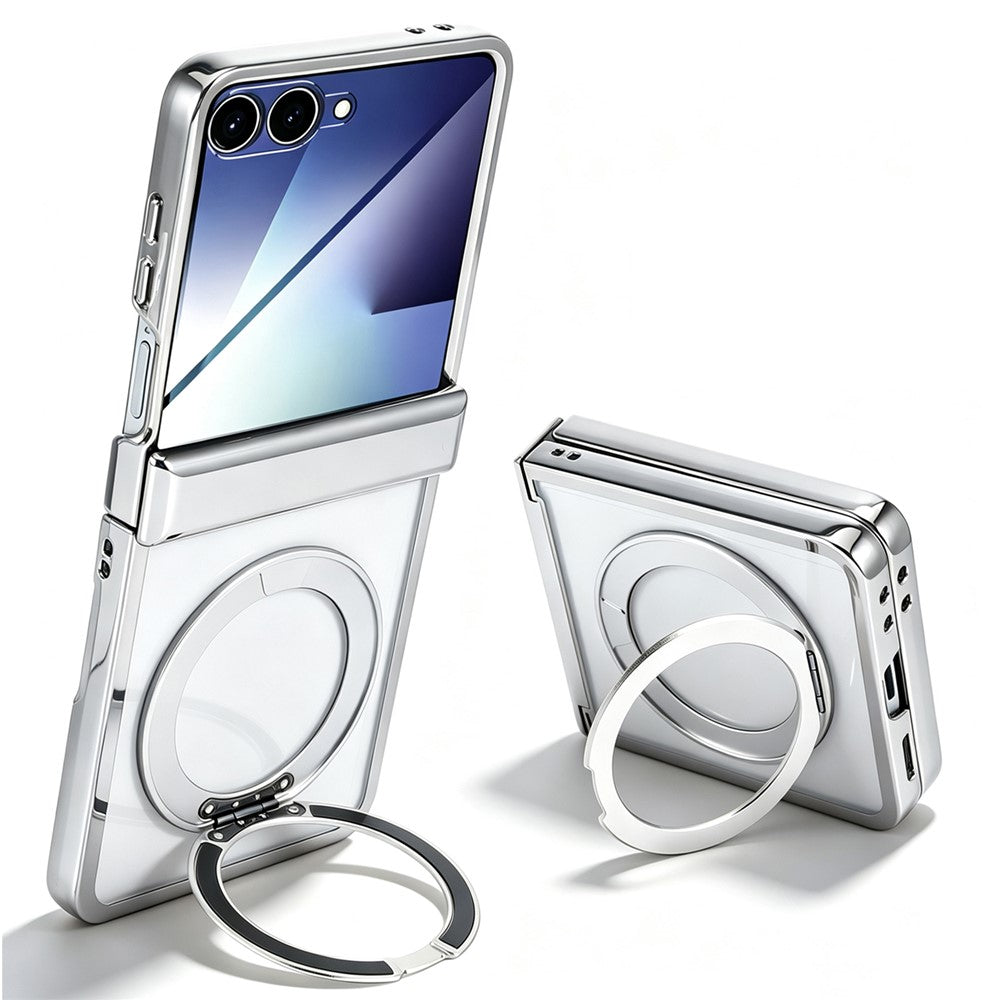 For Samsung Galaxy Z Flip8 Case Magnetic Rotating Kickstand Clear PC Phone Cover