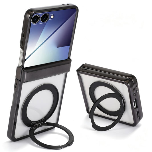 Galaxy Z Flip8 – Magnetische transparente Handyhülle aus Metall und Kunststoff, mit Ständer