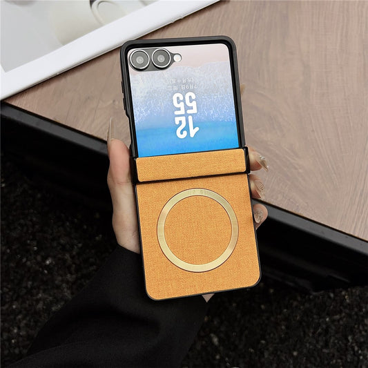 Galaxy Z Flip8 – Magnetische Handyhülle aus Kunststoff, PU-Leder und gehärtetem Glas, mit Displayschutz