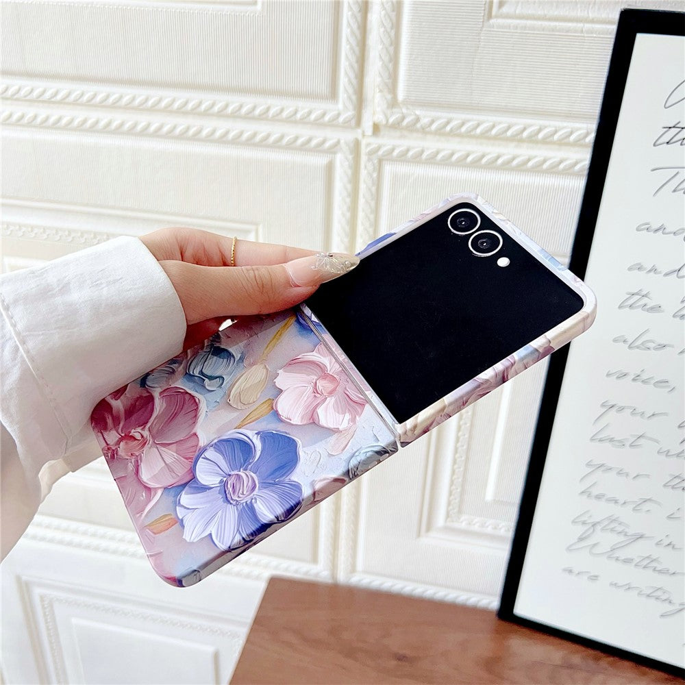 For Samsung Galaxy Z Flip8 Case Embossed Watercolor Floral Hard PC Protective Phone Cover