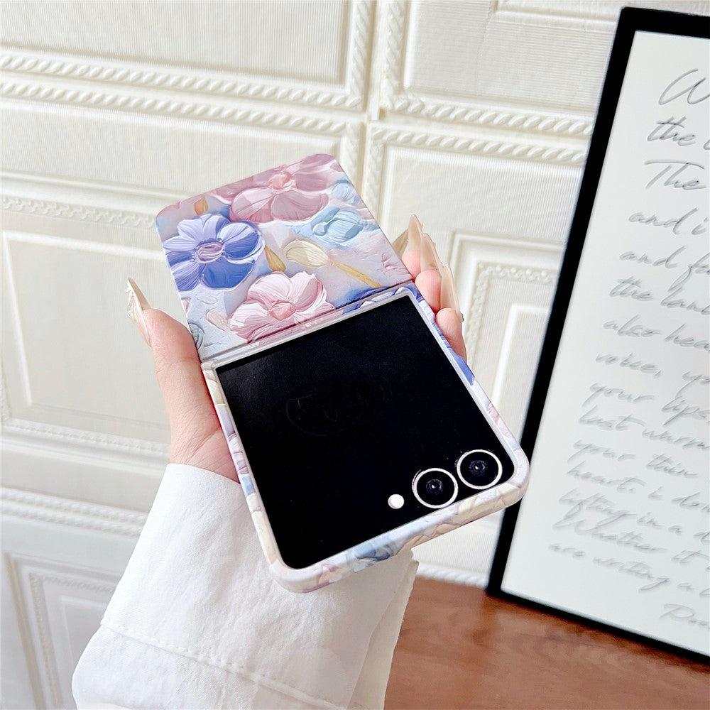 For Samsung Galaxy Z Flip8 Case Embossed Watercolor Floral Hard PC Protective Phone Cover