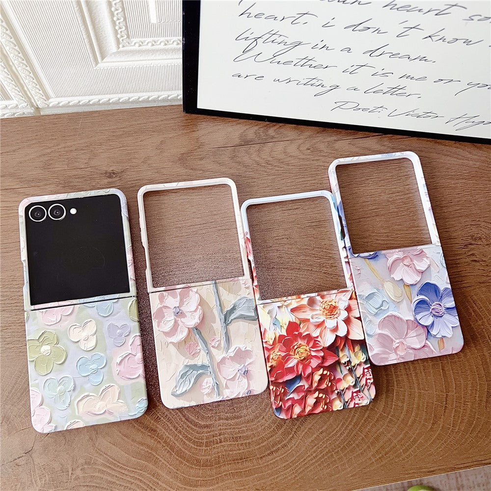 For Samsung Galaxy Z Flip8 Case Embossed Watercolor Floral Hard PC Protective Phone Cover