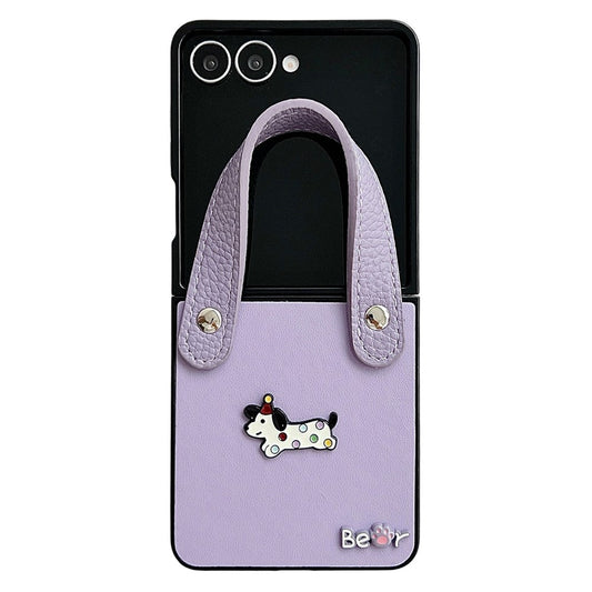 Galaxy Z Flip7 5G – Handyhülle aus PC und PU-Leder, mit Handschlaufe