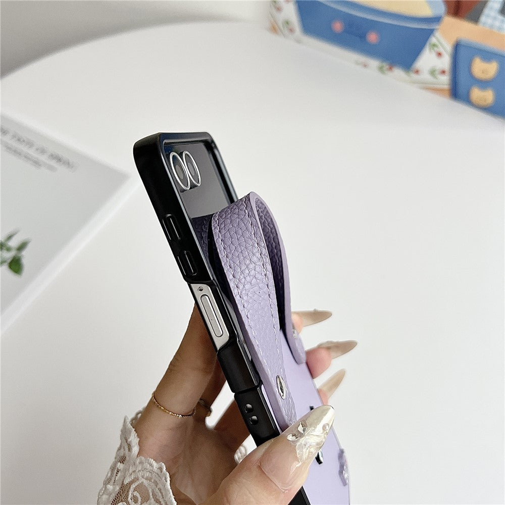 For Samsung Galaxy Z Flip7 5G Case Dachshund Pattern PU Leather + PC Protective Cover with Wrist Strap