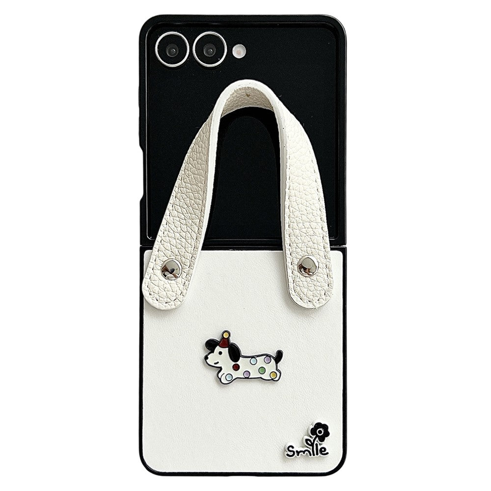 For Samsung Galaxy Z Flip7 5G Case Dachshund Pattern PU Leather + PC Protective Cover with Wrist Strap