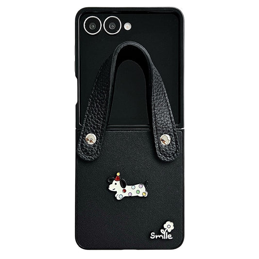 Galaxy Z Flip7 5G – Handyhülle aus PC und PU-Leder, mit Handschlaufe