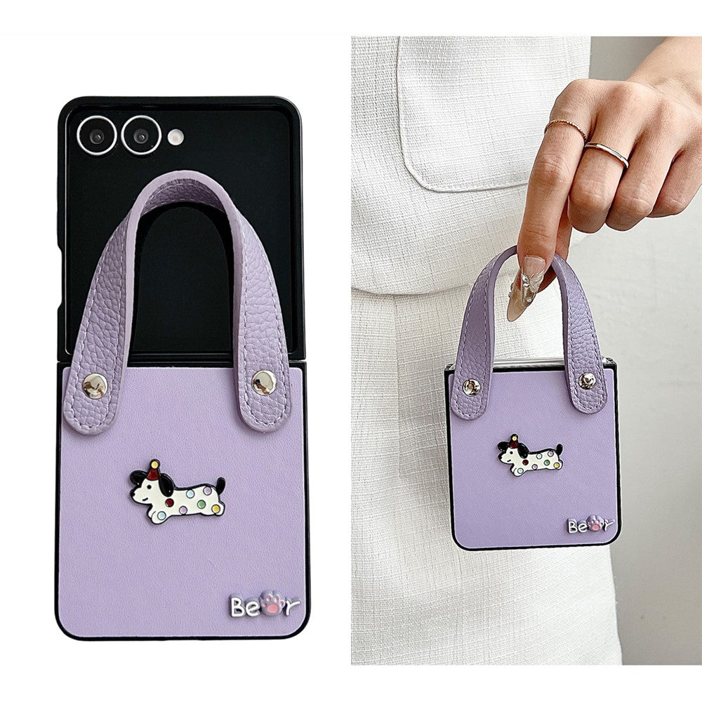 For Samsung Galaxy Z Flip8 Case Dachshund Pattern PU Leather + PC Protective Cover with Wrist Strap