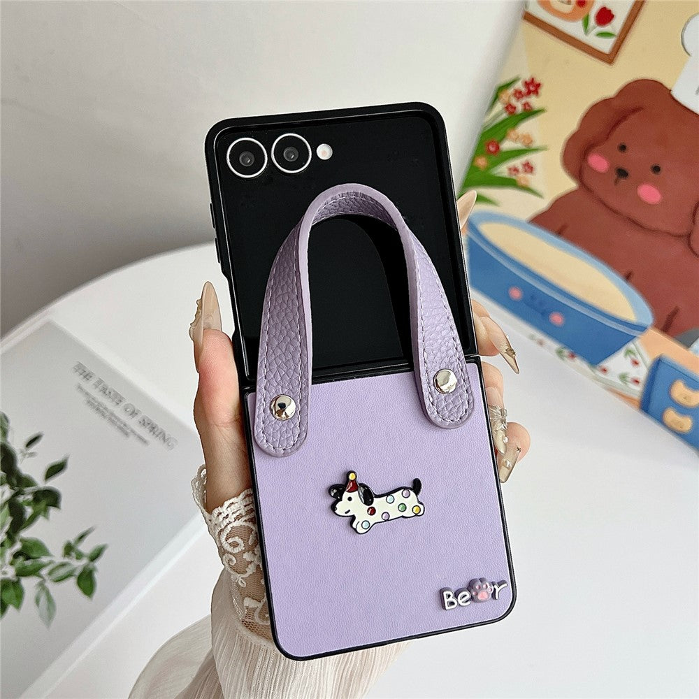 For Samsung Galaxy Z Flip8 Case Dachshund Pattern PU Leather + PC Protective Cover with Wrist Strap