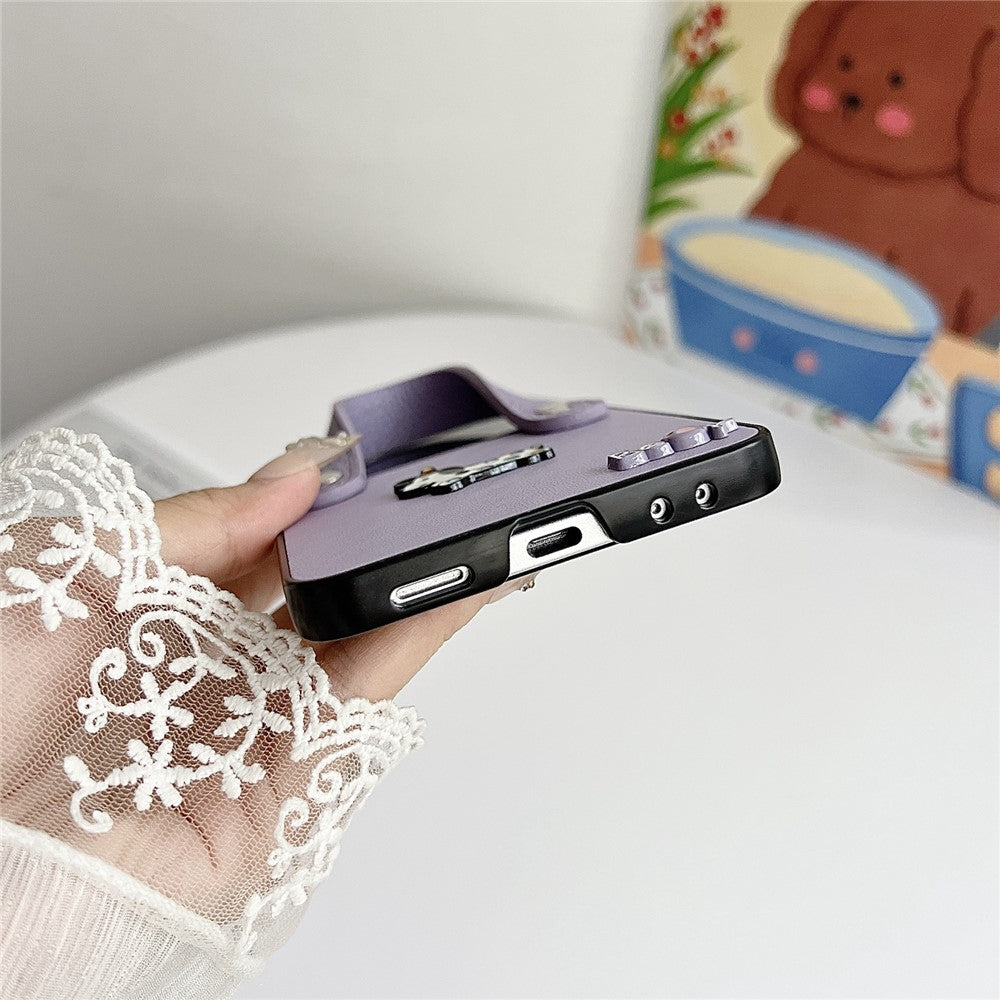 For Samsung Galaxy Z Flip8 Case Dachshund Pattern PU Leather + PC Protective Cover with Wrist Strap