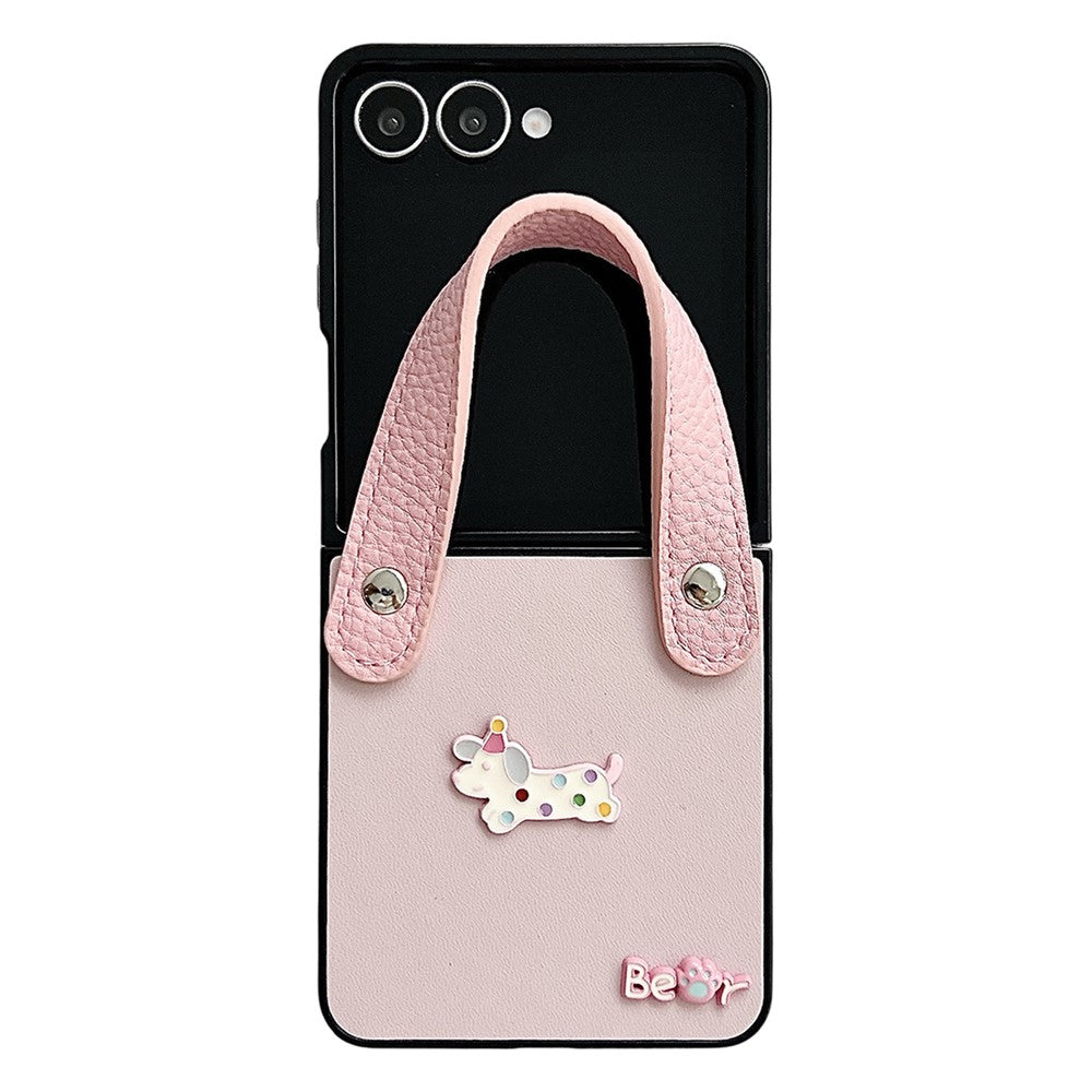 For Samsung Galaxy Z Flip8 Case Dachshund Pattern PU Leather + PC Protective Cover with Wrist Strap