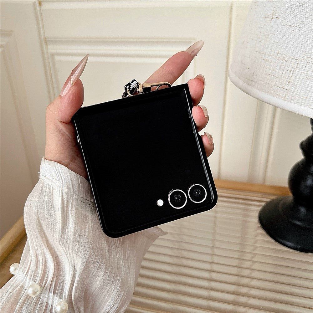 For Samsung Galaxy Z Flip8 Case Bear Charm PU Leather + PC Phone Cover with Wrist Strap