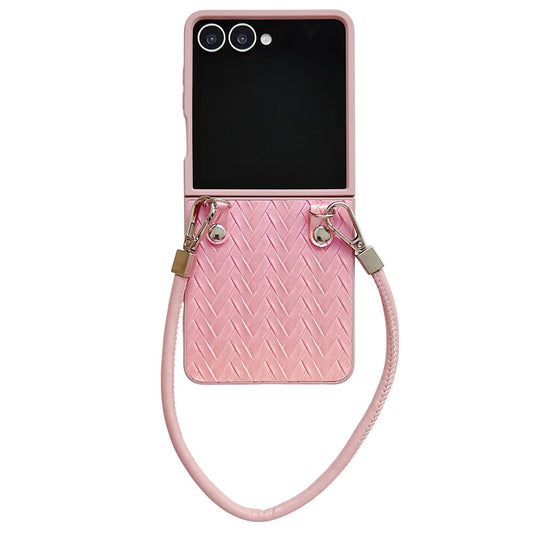 Galaxy Z Flip7 5G – Handyhülle aus PC und PU-Leder, mit Handschlaufe