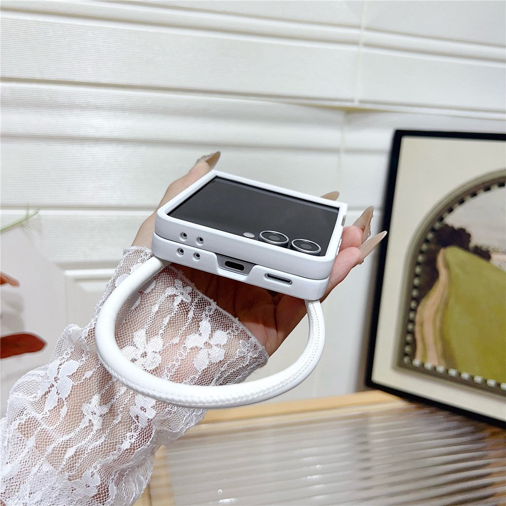For Samsung Galaxy Z Flip8 Case Gradient Woven Texture Leather + PC Phone Cover with Wrist Strap