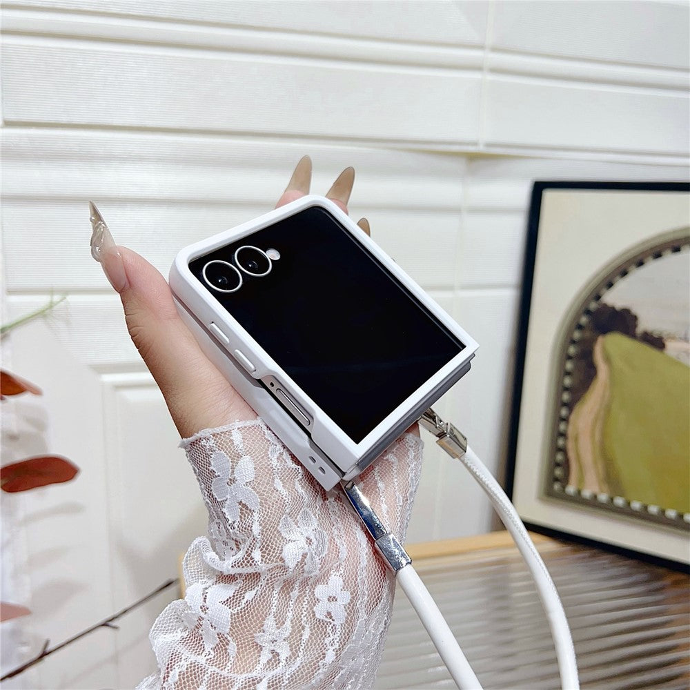 For Samsung Galaxy Z Flip8 Case Gradient Woven Texture Leather + PC Phone Cover with Wrist Strap