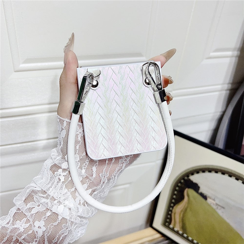 For Samsung Galaxy Z Flip8 Case Gradient Woven Texture Leather + PC Phone Cover with Wrist Strap