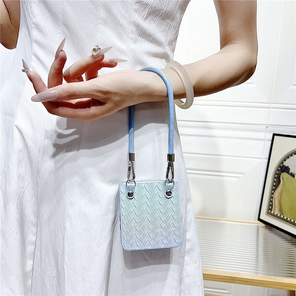 For Samsung Galaxy Z Flip8 Case Gradient Woven Texture Leather + PC Phone Cover with Wrist Strap