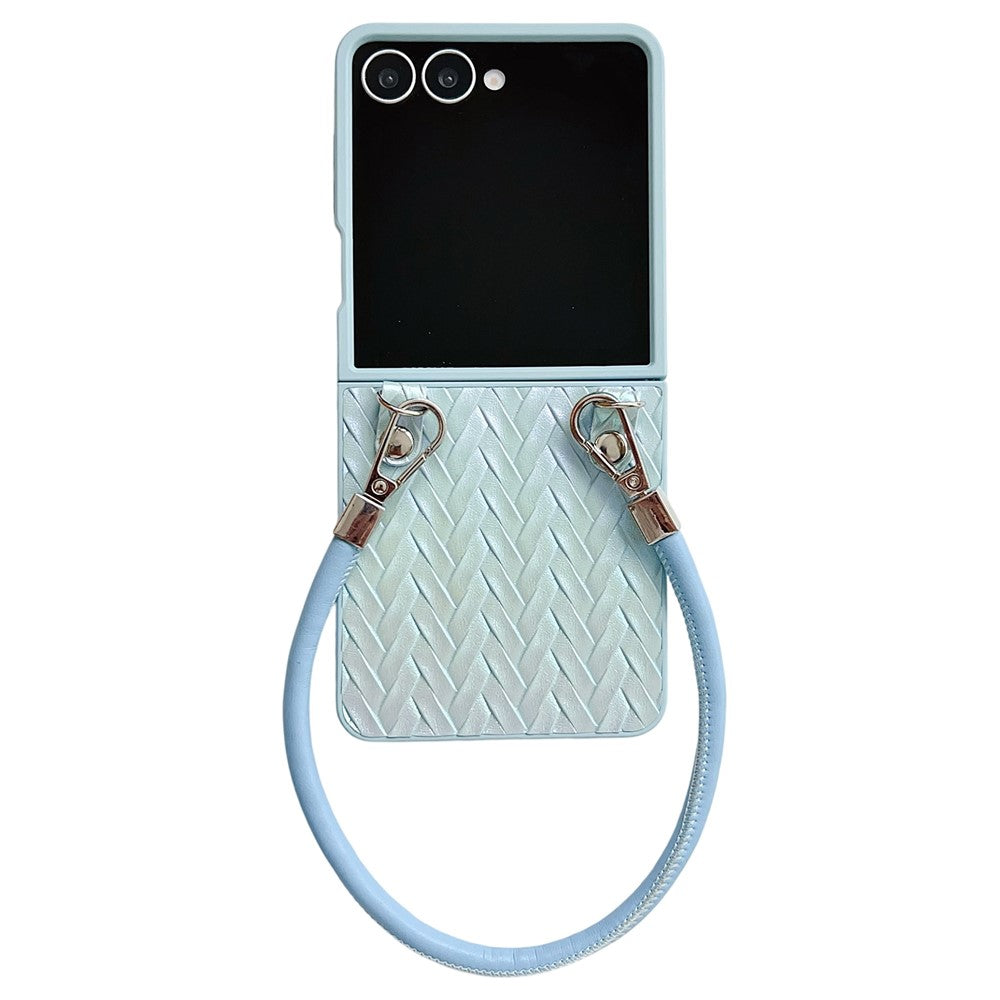 For Samsung Galaxy Z Flip8 Case Gradient Woven Texture Leather + PC Phone Cover with Wrist Strap