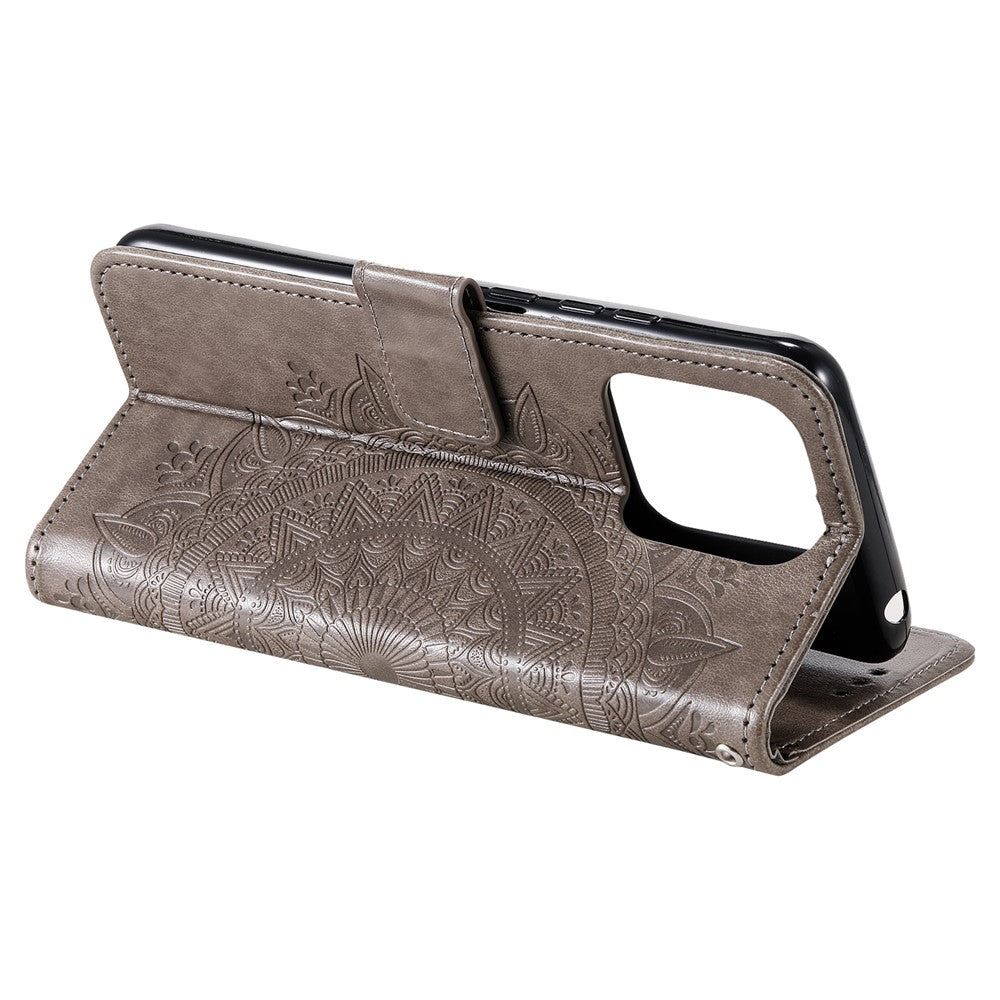 For Xiaomi 13 Imprinted Mandala Flower PU Leather Case Stand Wallet Full Protection Phone Cover with Strap