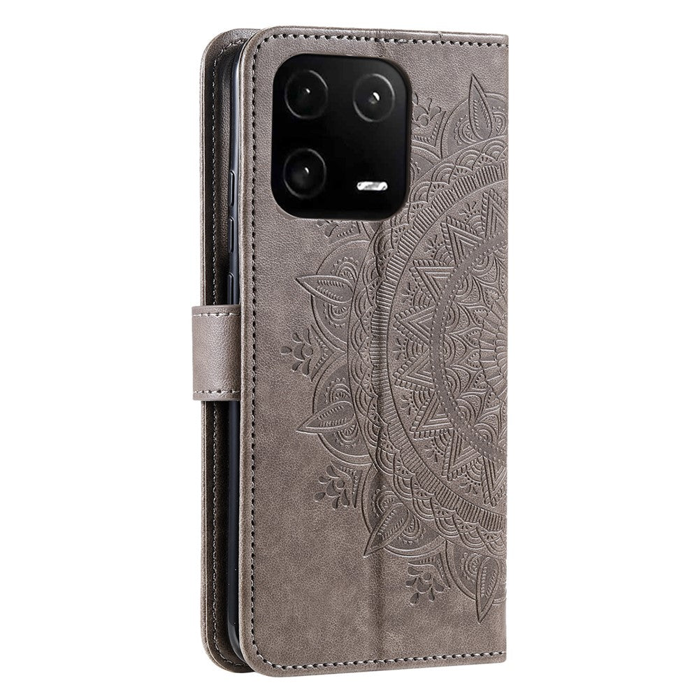 For Xiaomi 13 Imprinted Mandala Flower PU Leather Case Stand Wallet Full Protection Phone Cover with Strap