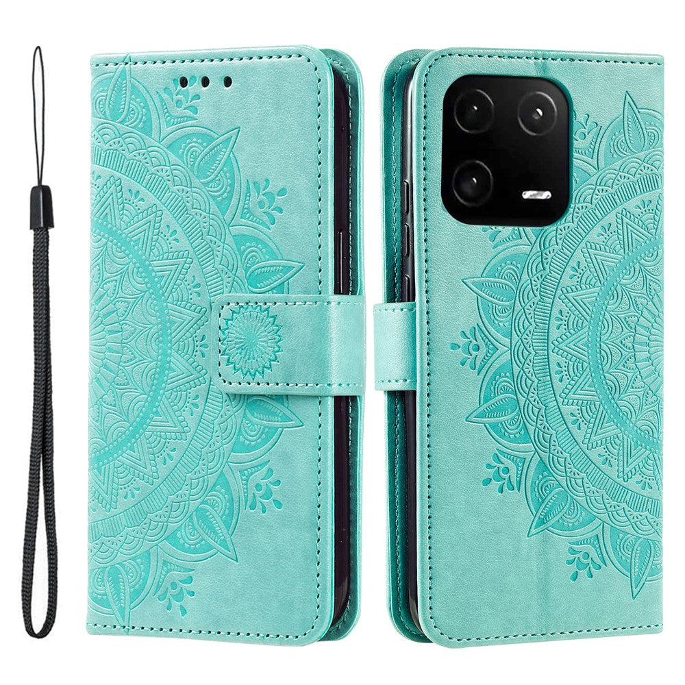 For Xiaomi 13 Imprinted Mandala Flower PU Leather Case Stand Wallet Full Protection Phone Cover with Strap