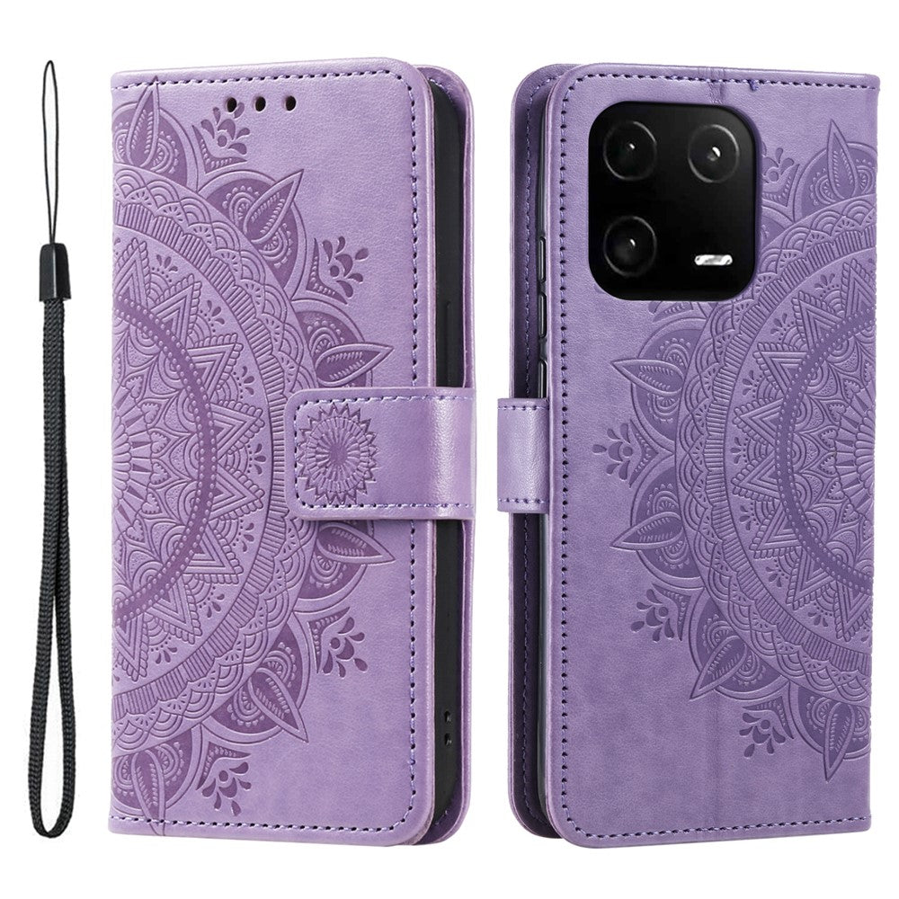 For Xiaomi 13 Imprinted Mandala Flower PU Leather Case Stand Wallet Full Protection Phone Cover with Strap