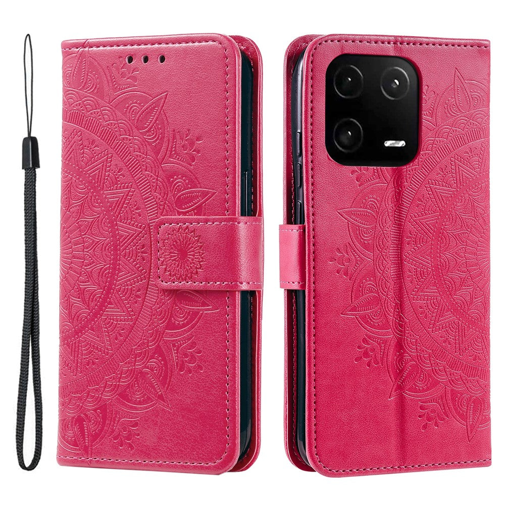 For Xiaomi 13 Imprinted Mandala Flower PU Leather Case Stand Wallet Full Protection Phone Cover with Strap