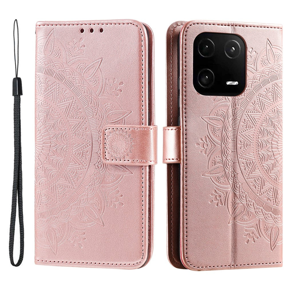 For Xiaomi 13 Imprinted Mandala Flower PU Leather Case Stand Wallet Full Protection Phone Cover with Strap