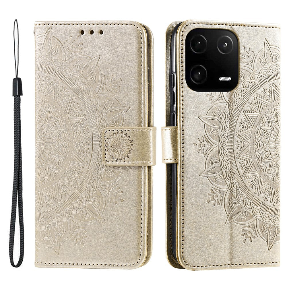 For Xiaomi 13 Imprinted Mandala Flower PU Leather Case Stand Wallet Full Protection Phone Cover with Strap