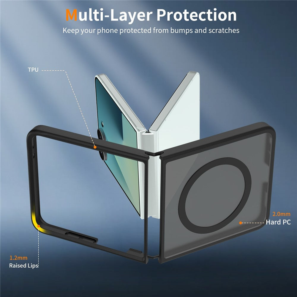 Galaxy Z Flip7 5G – Magnetische Handyhülle aus PC, PET, gehärtetem Glas und TPU, mit Displayschutz, mit Soft-Touch-Oberfläche