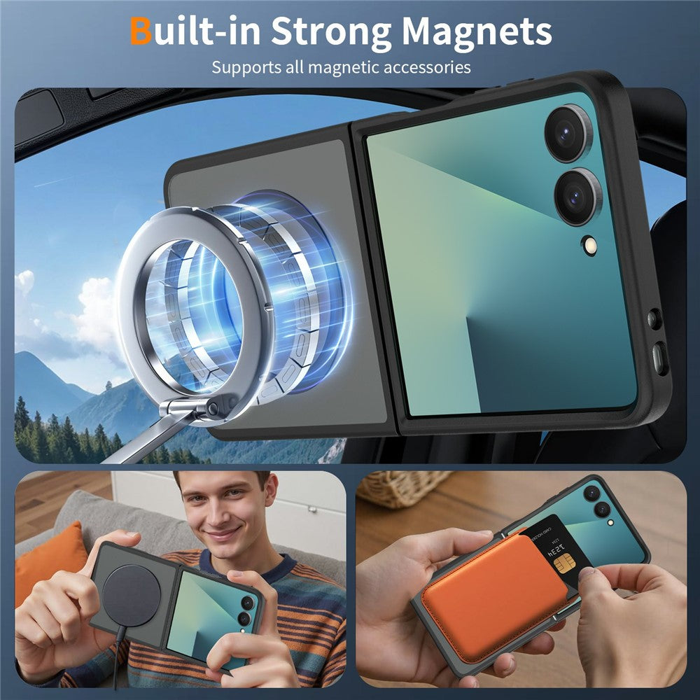 Galaxy Z Flip7 5G – Magnetische Handyhülle aus PC, PET, gehärtetem Glas und TPU, mit Displayschutz, mit Soft-Touch-Oberfläche