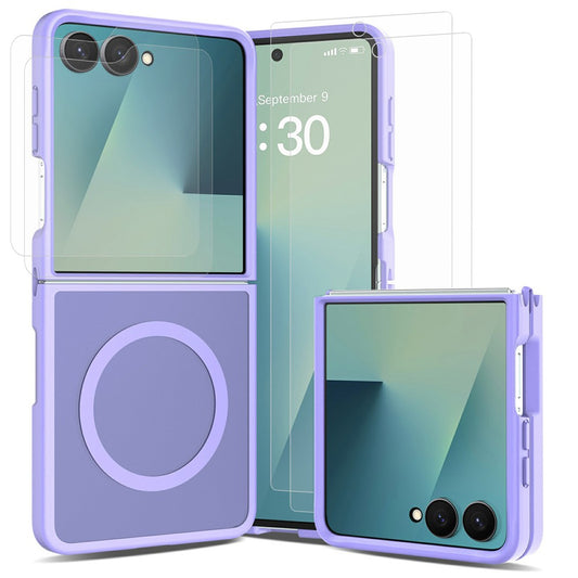 Galaxy Z Flip7 5G – Magnetische Handyhülle aus PC, PET, gehärtetem Glas und TPU, mit Displayschutz, mit Soft-Touch-Oberfläche